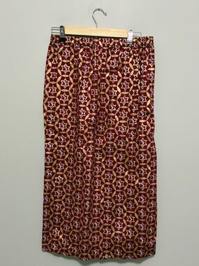 Handmade African Print Burgundy
Gold Geometric Midi Maxi Skirt